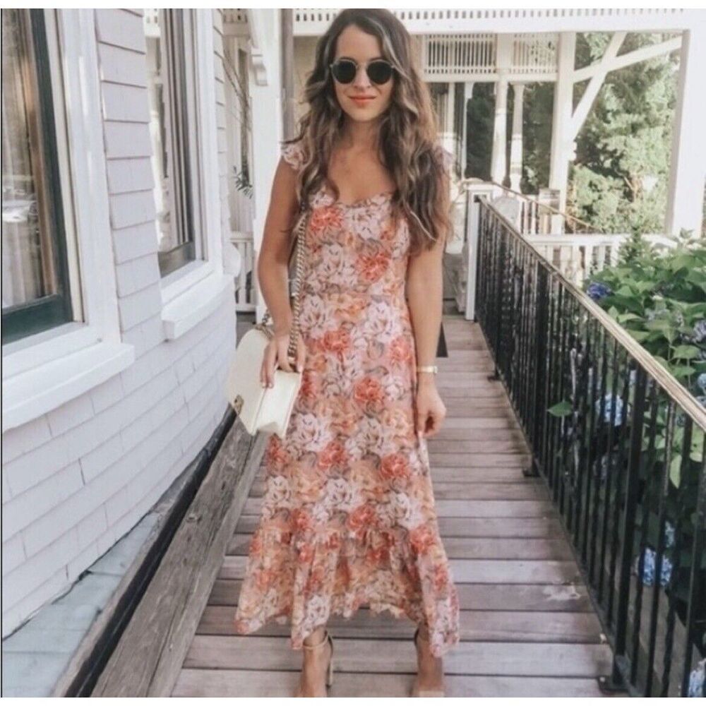 Wayf Floral Midi Dress - Pink and White